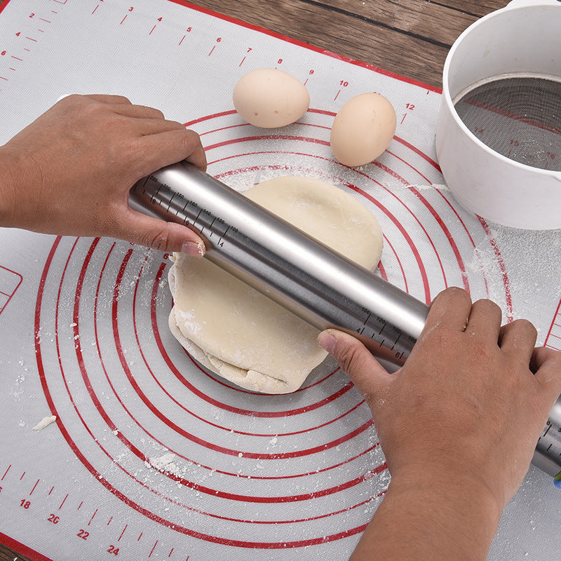17 Inch Stainless Steel Thickness Rolling Pin With Baking Mat