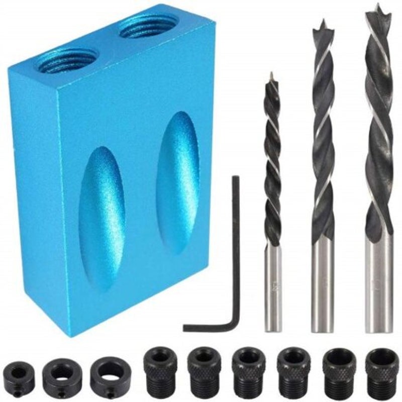 14Pcs Pocket Hole Jig 15 Degree Dowel Drill Joinery Kit Multi