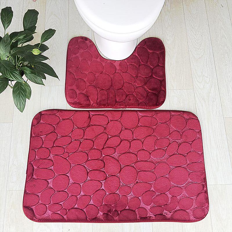 Pebbles Bath Mat Set Bathroom Square Shaped U Non Slip Floor Mats
