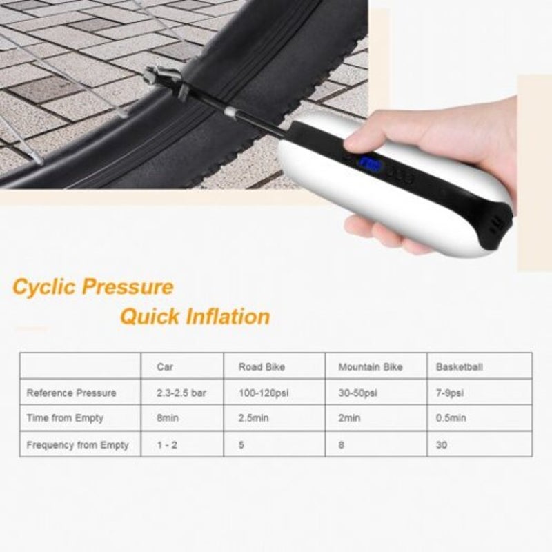 150Psi Rechargeable Inflator Portable Bicycle Electric Cycle Air Pressure Pump Black