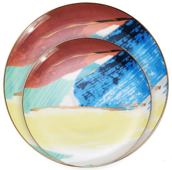 Watercolour Colourful Ceramic Handmade Dinner Plates Cup Saucer