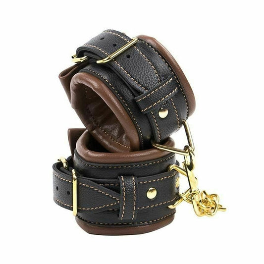 Brown Black Leather Wrist Handcuffs Bondage Kink Bdsm Fetish Restraints