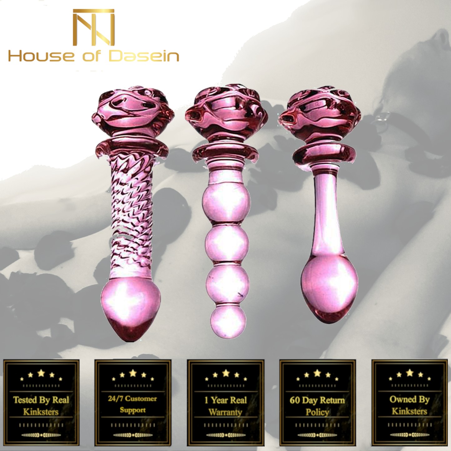 Pink Rose Smooth Anal Beads Butt Plug Glass Dildo