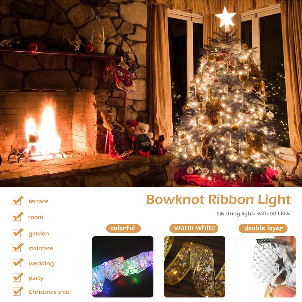 Product Information: Fairy Lights String Christmas Ribbon Bow Tie