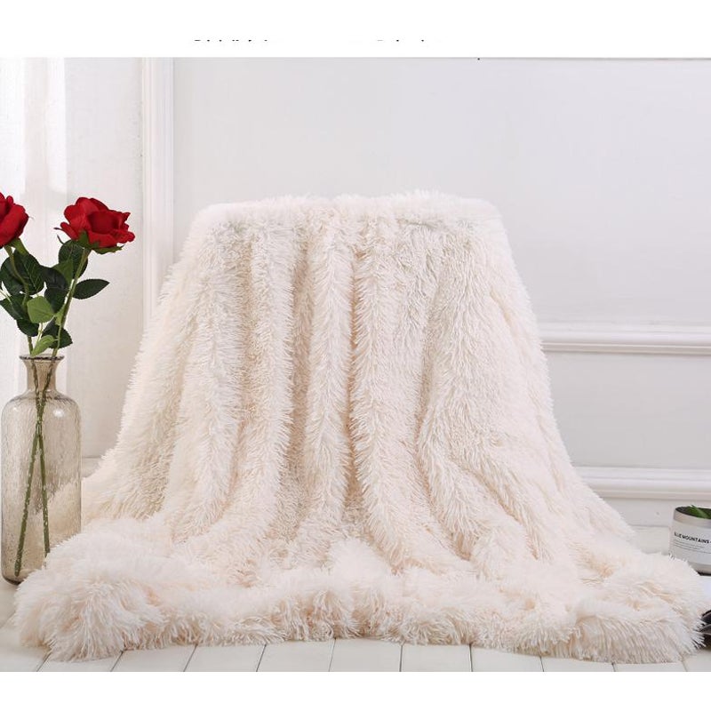 160X200cm Super Soft Long Coral Fleece Flurry Throw Blanket