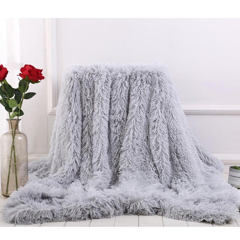 160X200cm Super Soft Long Coral Fleece Flurry Throw Blanket