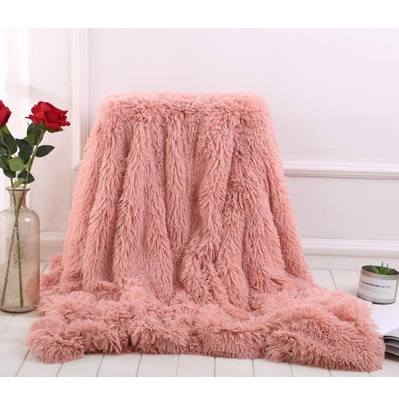 160X200cm Super Soft Long Coral Fleece Flurry Throw Blanket