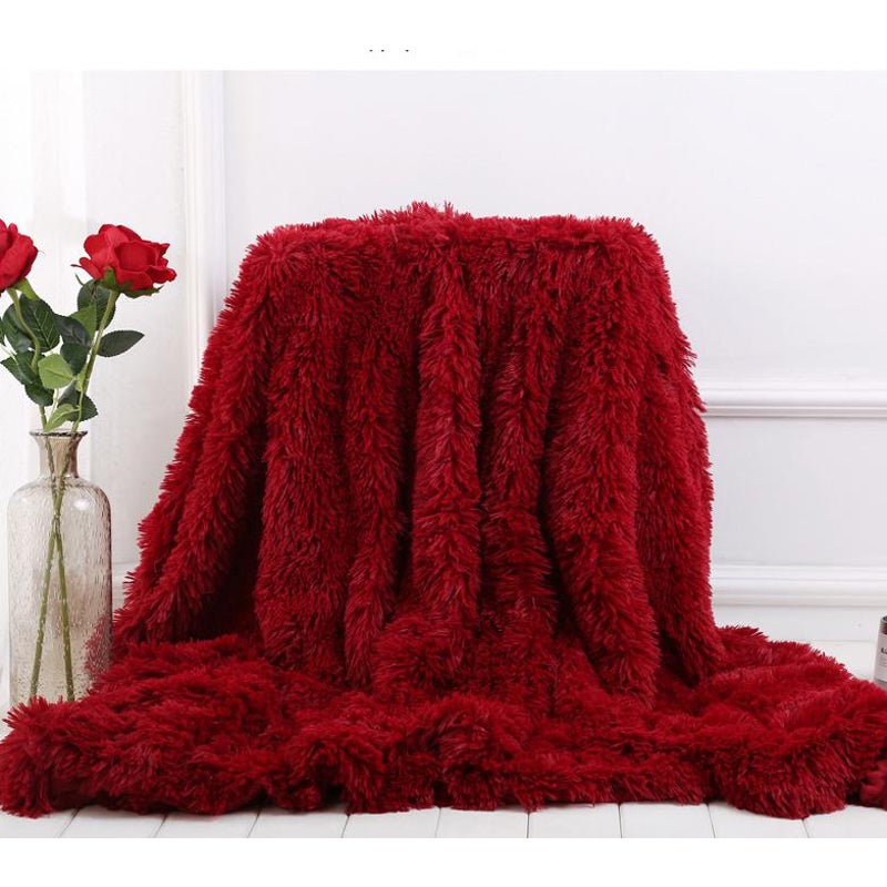 160X200cm Super Soft Long Coral Fleece Flurry Throw Blanket
