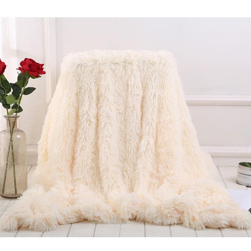 160X200cm Super Soft Long Coral Fleece Flurry Throw Blanket