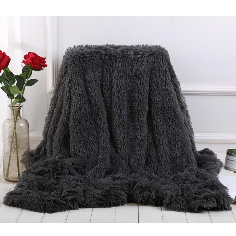 160X200cm Super Soft Long Coral Fleece Flurry Throw Blanket