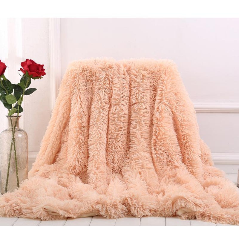 160X200cm Super Soft Long Coral Fleece Flurry Throw Blanket