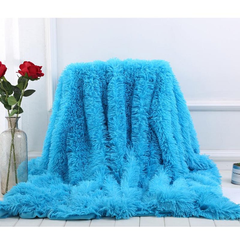 160X200cm Super Soft Long Coral Fleece Flurry Throw Blanket