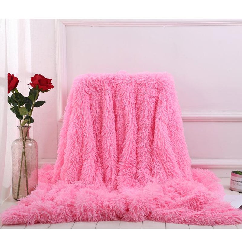 160X200cm Super Soft Long Coral Fleece Flurry Throw Blanket