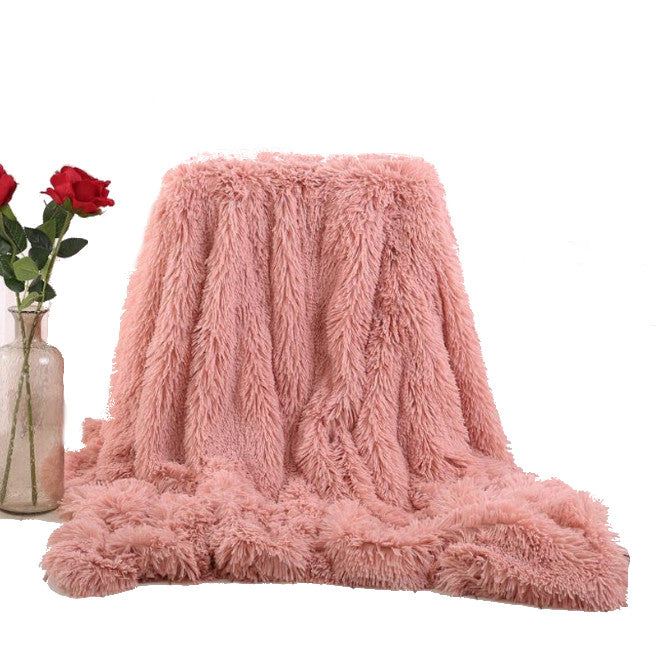 160X200cm Super Soft Long Coral Fleece Flurry Throw Blanket