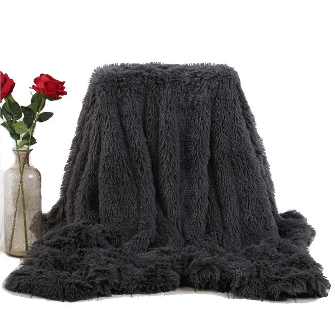 160X200cm Super Soft Long Coral Fleece Flurry Throw Blanket