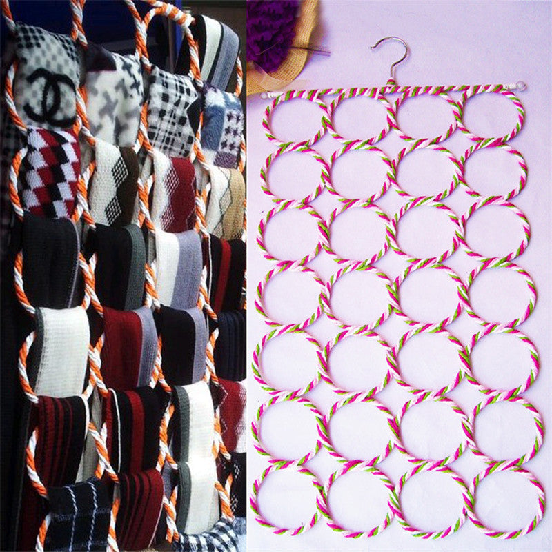 Rope Hanger Silk Scarf Display Stand Folding Home Storage Hanging
