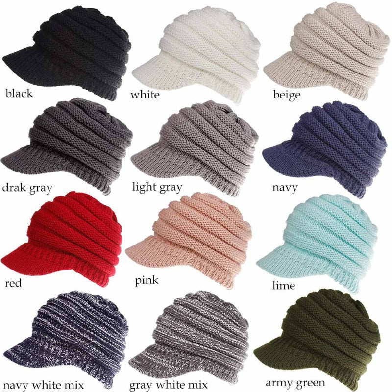 Women Ponytail Beanies Autumn Winter Hats Soft Knitting Caps Warm Ladies Skullies