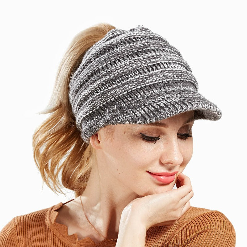 Women Ponytail Beanies Autumn Winter Hats Soft Knitting Caps Warm Ladies Skullies