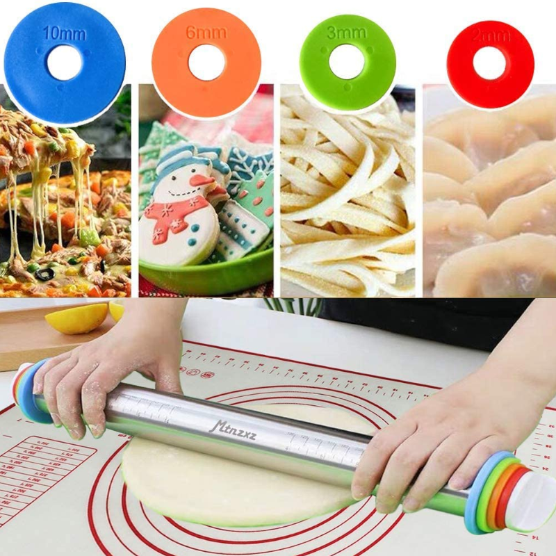 17 Inch Stainless Steel Thickness Rolling Pin With Baking Mat