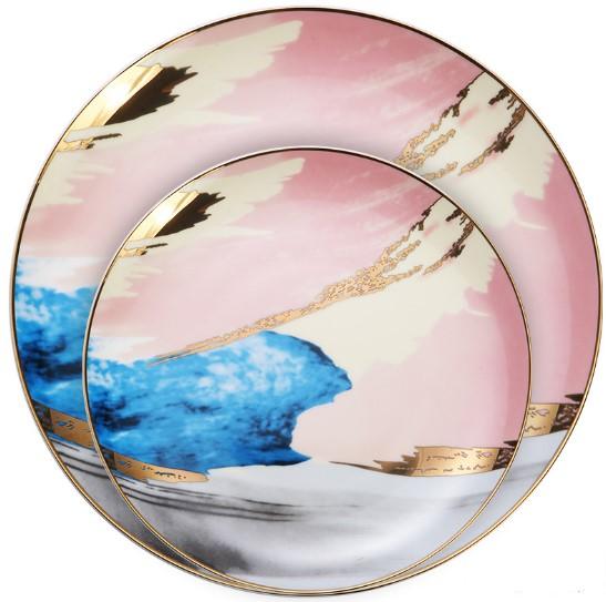 Watercolour Colourful Ceramic Handmade Dinner Plates Cup Saucer
