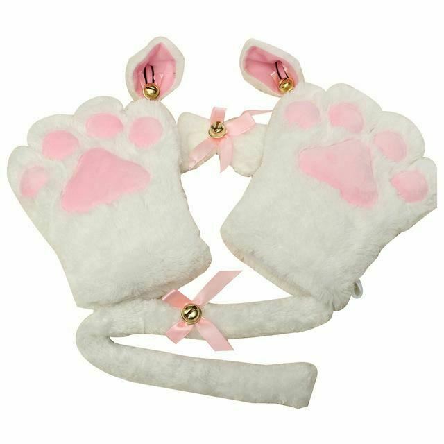 Plush Cat Ears Paws Gloves Tail Anime Cosplay Kitten Pet Play Bdsm Kink Fetish