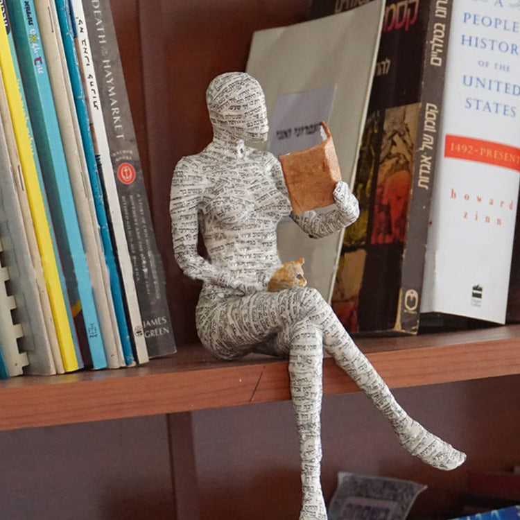 Reading Thoughtful Woman Resin Ornament Bookshelf Decor