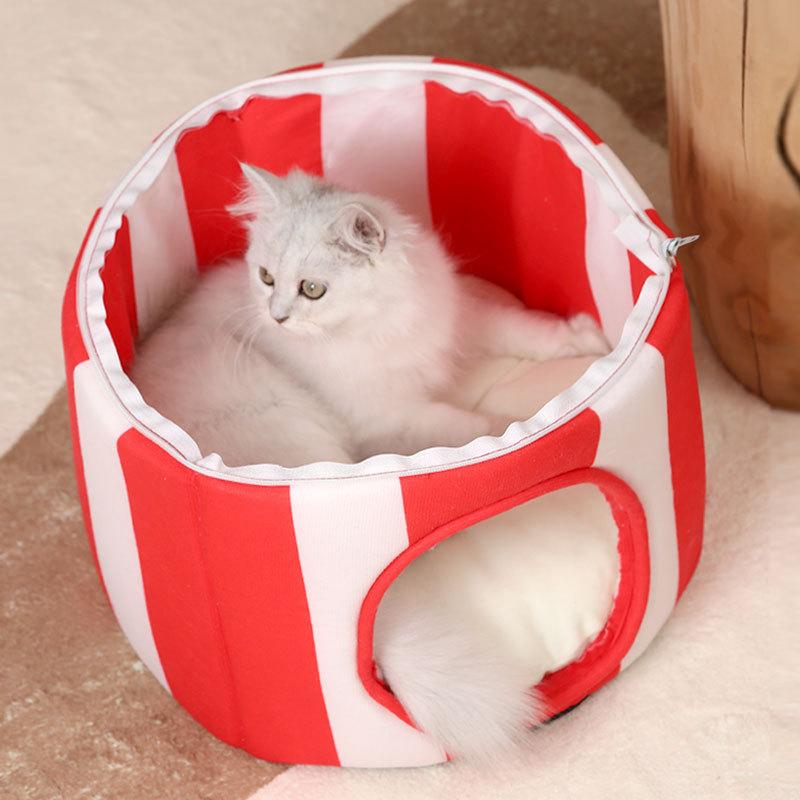 Cute Red White Circus Tent Cat Bed Indoor Pet Nest