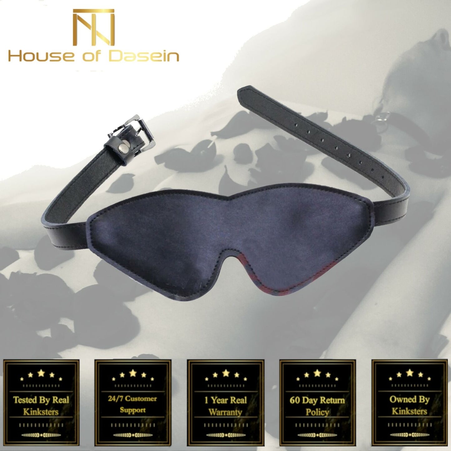 Deluxe Black Leather Blindfold Bondage Eye Mask Restraints Bdsm