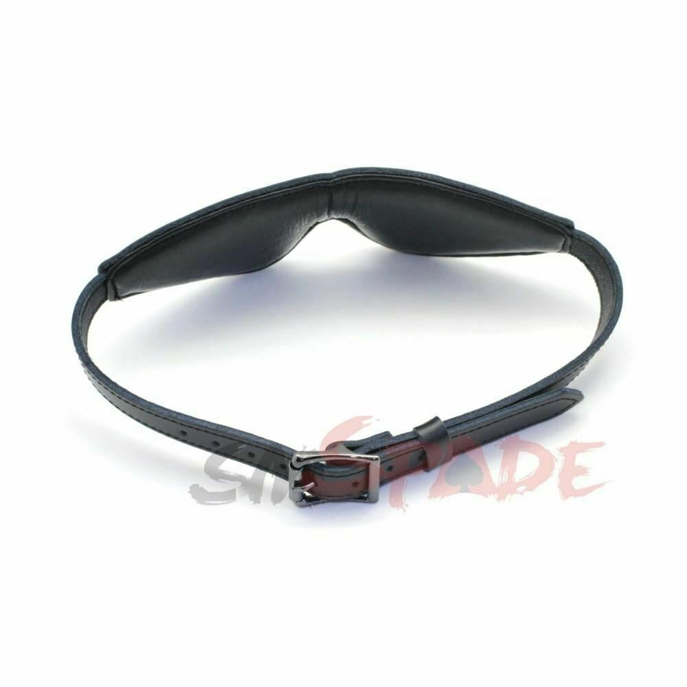 Deluxe Black Leather Blindfold Bondage Eye Mask Restraints Bdsm