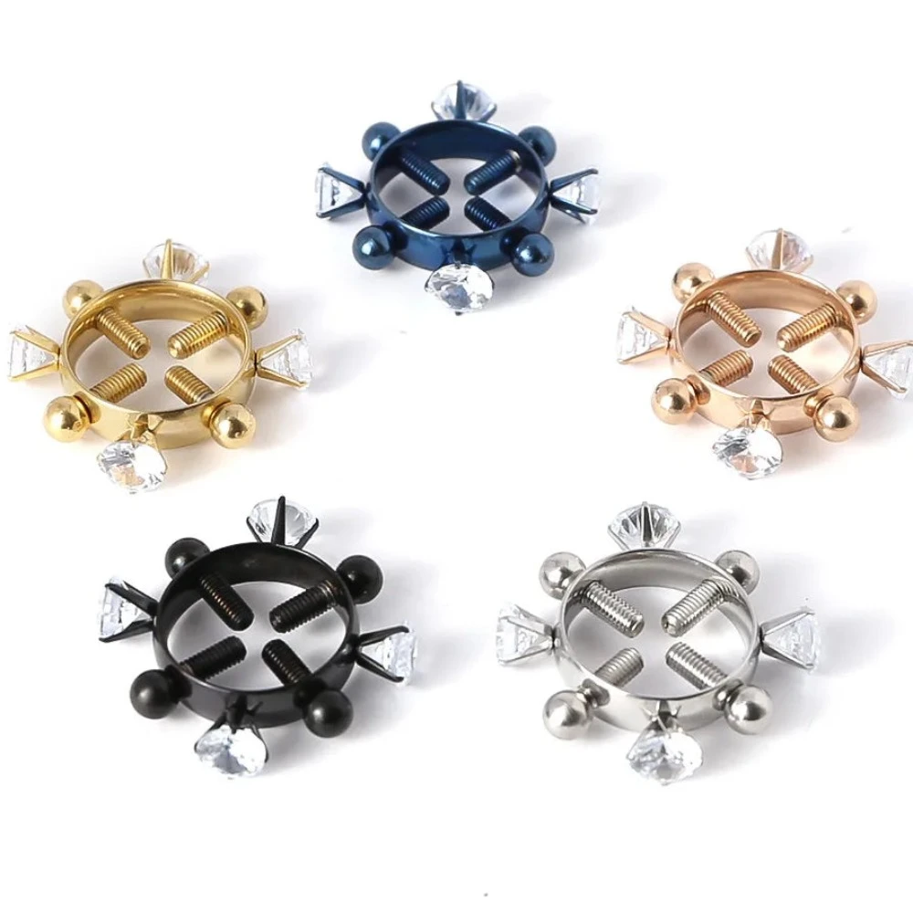 Bdsm 2Pcs Nipple Clamps Stainless Steel Crystal Ring Breast Clips Stimulator Erotic Sm Toys For Women 5 Colors Choose