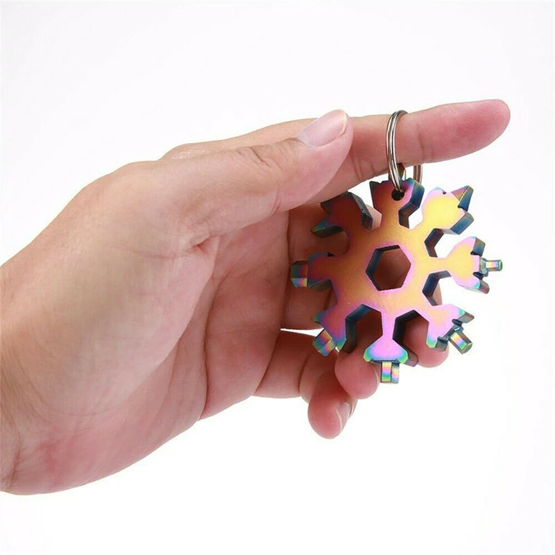 2Pcs 8-In-1 Stainless Steel Snowflakes Multi-Tool Camp Survival Hiking Key Ring