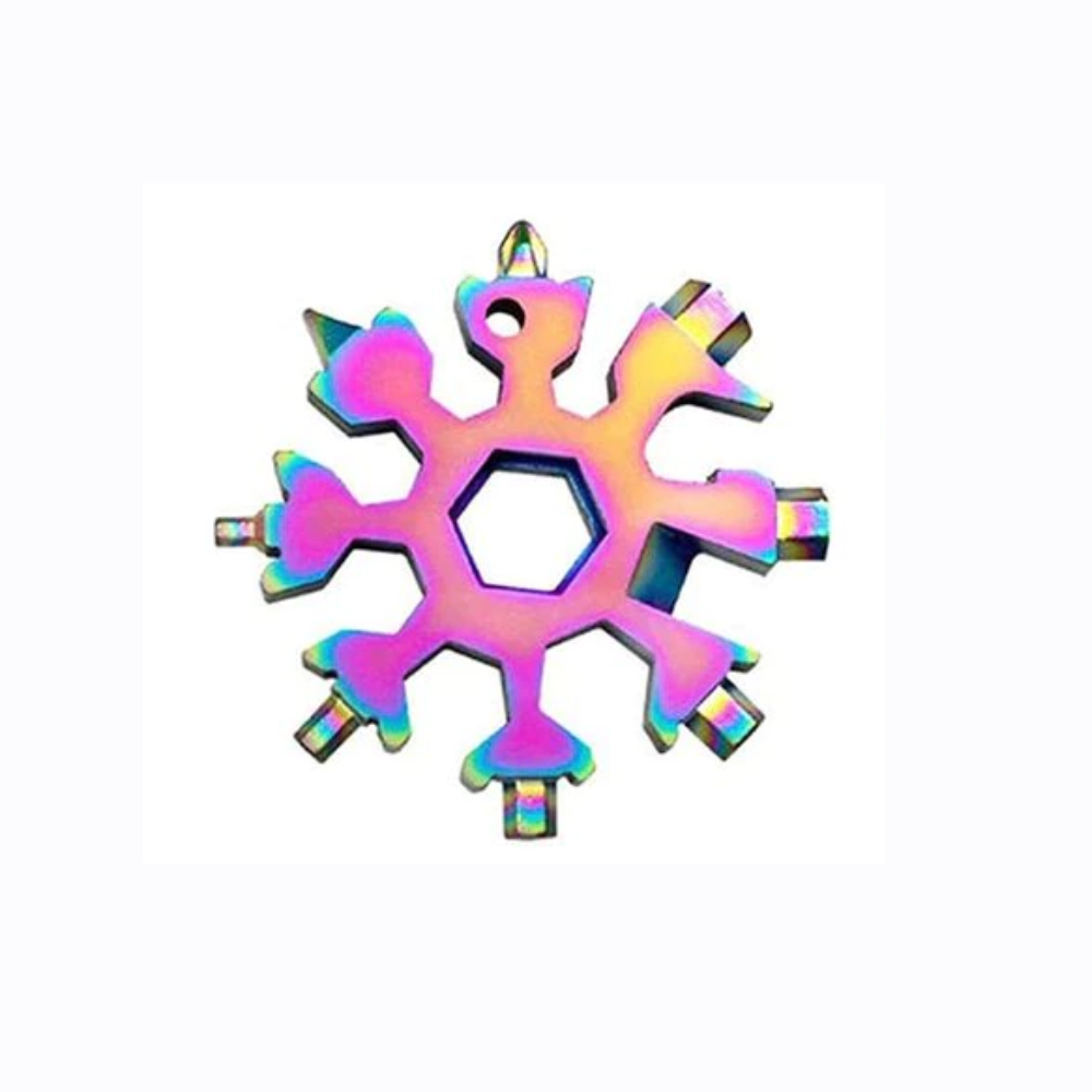 2Pcs 8-In-1 Stainless Steel Snowflakes Multi-Tool Camp Survival Hiking Key Ring