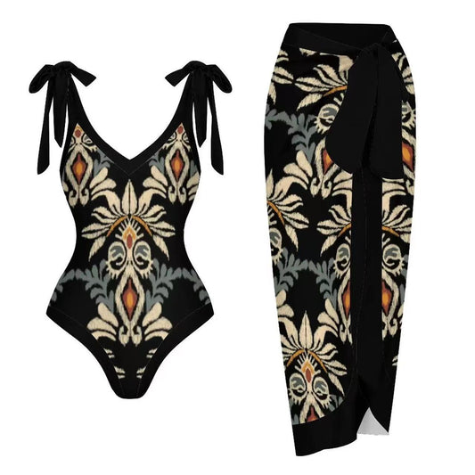 And American One Piece Gauze Skirt Swimsuit Sunscreen Set