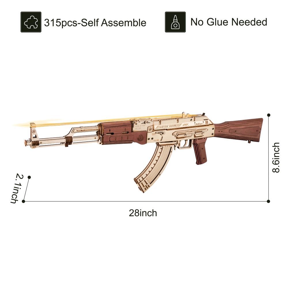 Rokr Automatic Rifle Ak 47 Wooden Assembly Gun Double Firing Modes Diy Toy For Adults Kids