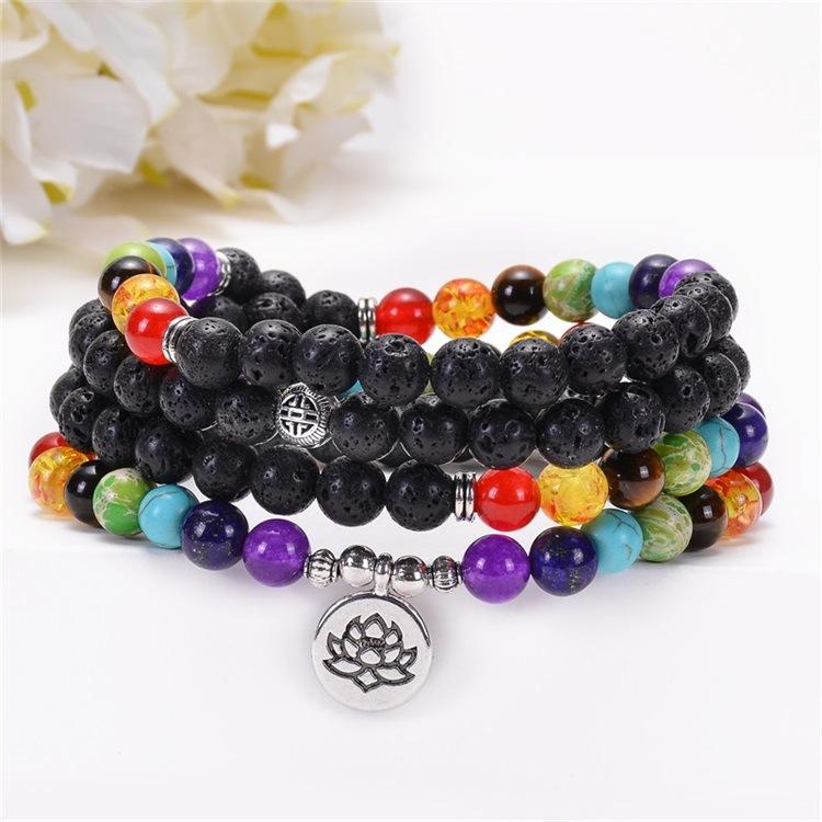 Veile Studios Volcanic Stone Chakra Bead Bracelet Necklace