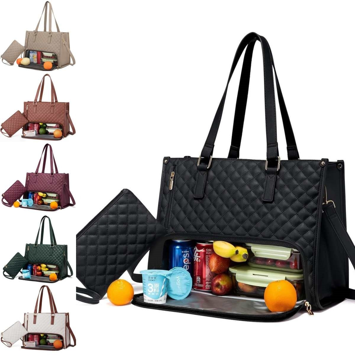 Artificial Leather Lunch Tote Bag Thermal Insulated Leak Proof Crossbody