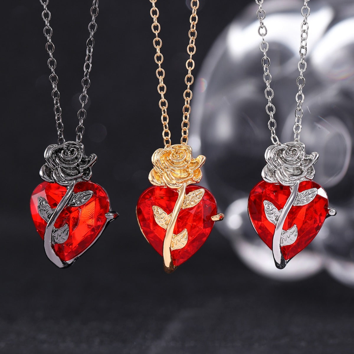 Punk Rose Love Necklace Fashion Personality Heart Shaped Clavicle Chain Pendant