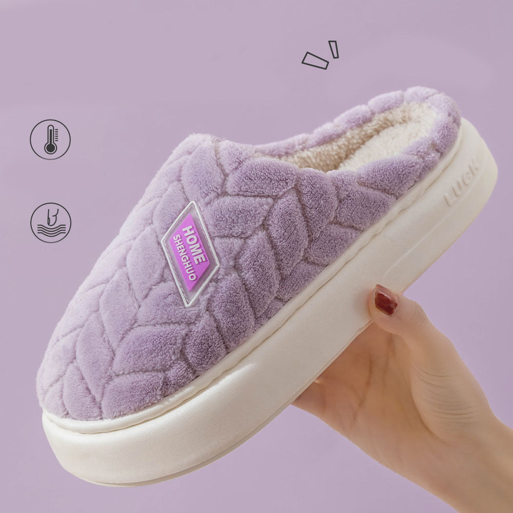 Non Slip Thick Soled Plush Slippers For Couples Winter Home Indoor Fleece Shoes