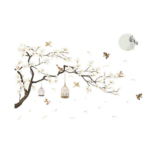 187 X 128Cm Big Size Tree Wall Stickers Birds Flower Bedroom Decor