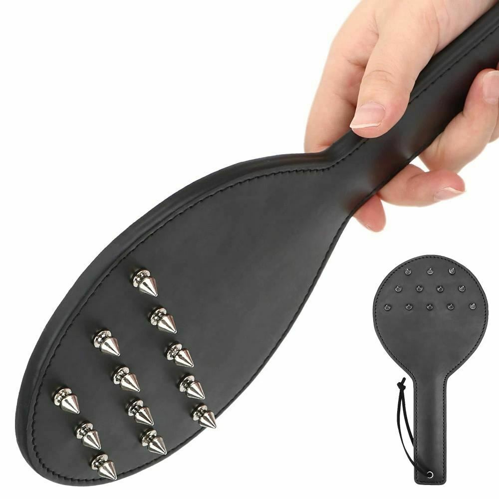 Black Spanking Paddle Silver Spikes Bdsm Kink Impact Toy Fetish