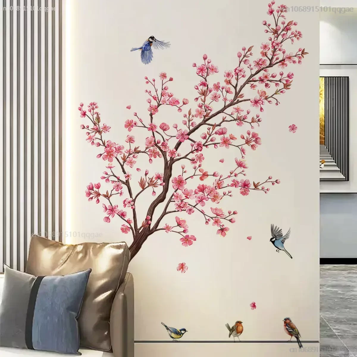 Wall Stickers Pink Plum Tree Birds Home Room Decoration Poster Bedroom Adhesive Wallpaper Furniture House Interior