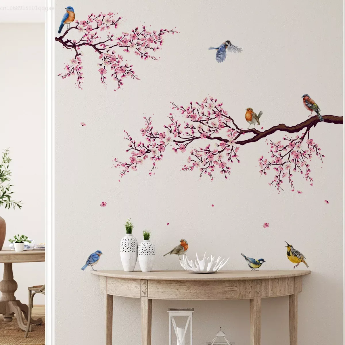 Wall Stickers Pink Plum Tree Birds Home Room Decoration Poster Bedroom Adhesive Wallpaper Furniture House Interior