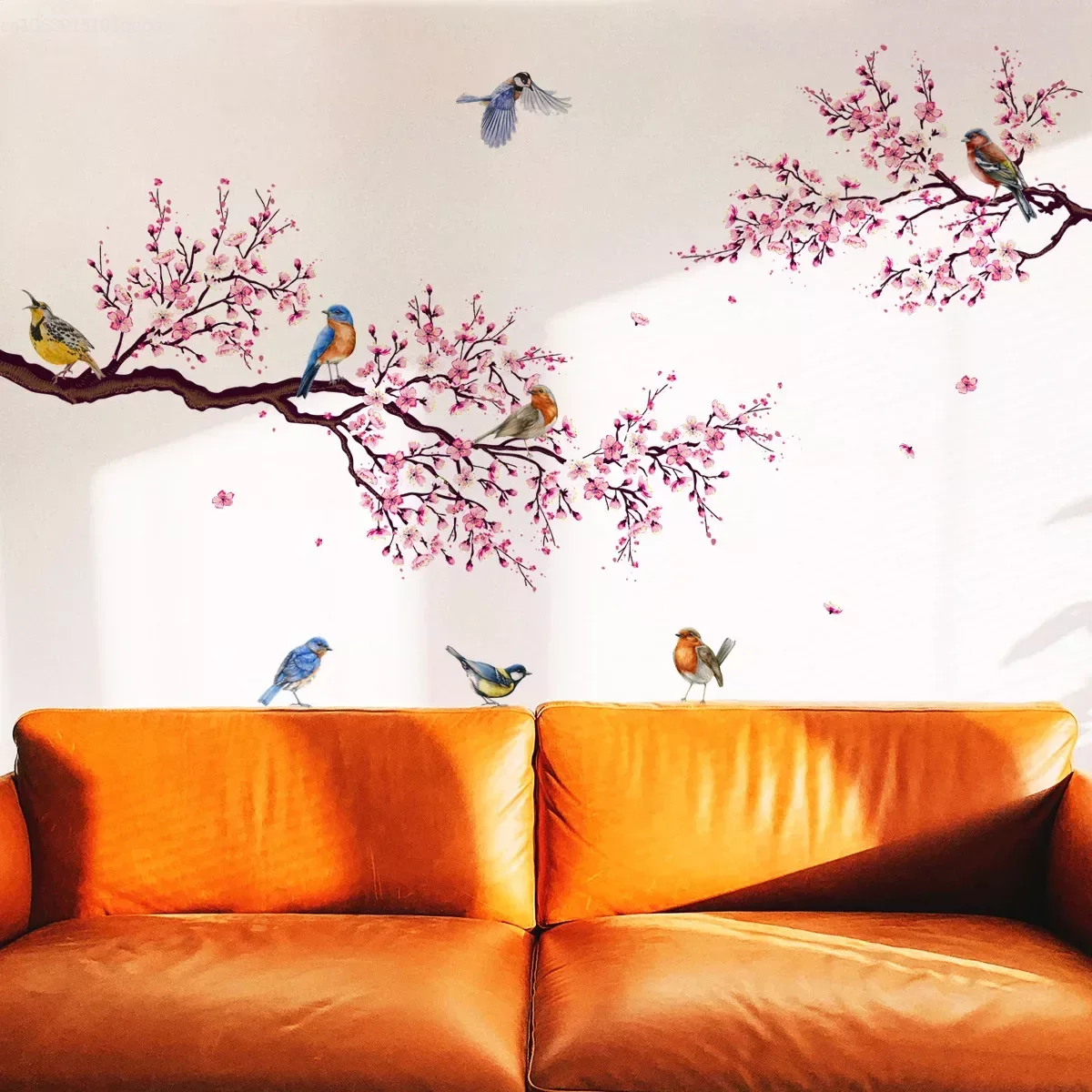 Wall Stickers Pink Plum Tree Birds Home Room Decoration Poster Bedroom Adhesive Wallpaper Furniture House Interior