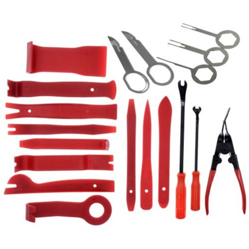 19Pcs Tool Car Door Interior Trim Panel Clip Audio Stereo Gps Instal Removal Pry Red