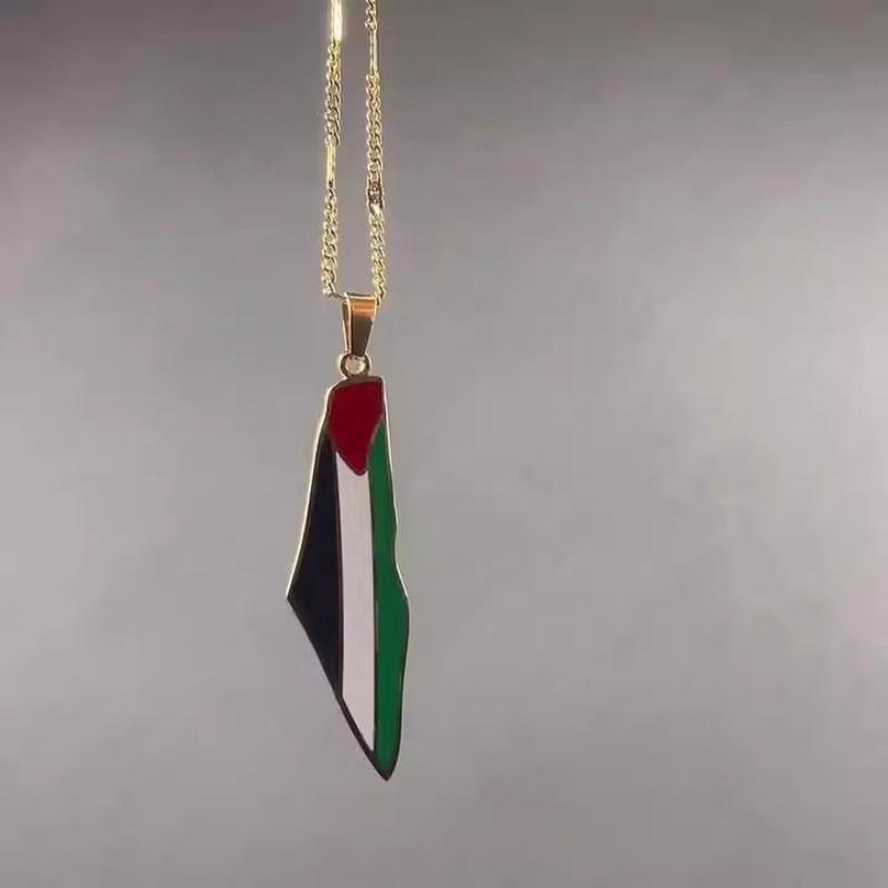 Veile Studios Titanium Steel Stainless Drip Glue Middle East Israel Palestine Map Pendant Necklace