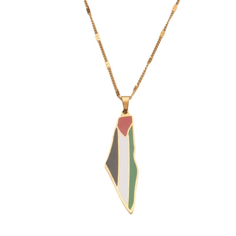Veile Studios Titanium Steel Stainless Drip Glue Middle East Israel Palestine Map Pendant Necklace