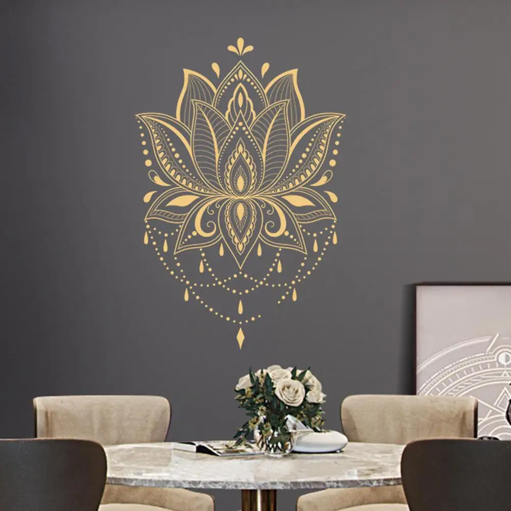 Decal Lotus Shape Removable Pvc Om Sign Meditation Art Vinyl Wall Sticker For Yoga Portable Home Bedroom Simple Delicate
