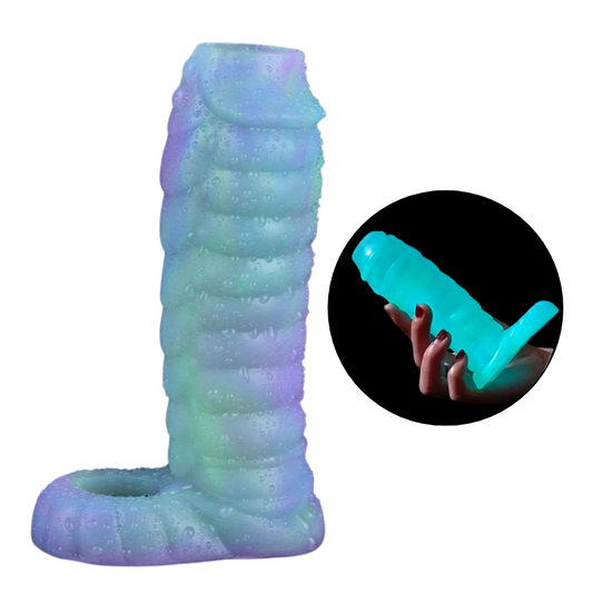 Faak Luminous Sheath Fantasy Ribbed Dragon Penis Sleeve Soft Silicone Sex Toys Stretchable Cock Enlargement Male Masturb