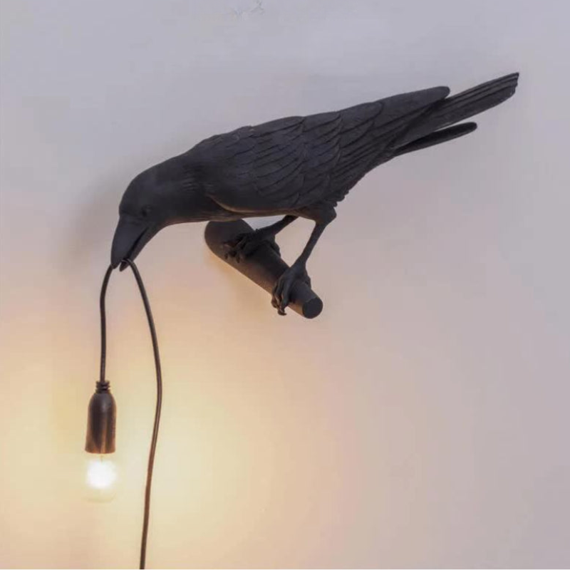 Black Bird Right Wall Lamp Nordic Resin Creative Animal Bedside Decorative Usb Night Light Stylish Perched For Bedroom A