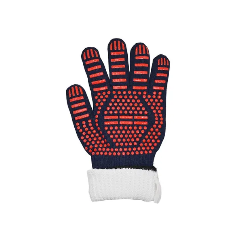 1 Pair Red Stripe Bbq Gloves Heat Resistant Oven Fireproof Flame Retardant Barbecue Cooking Microwave Tool